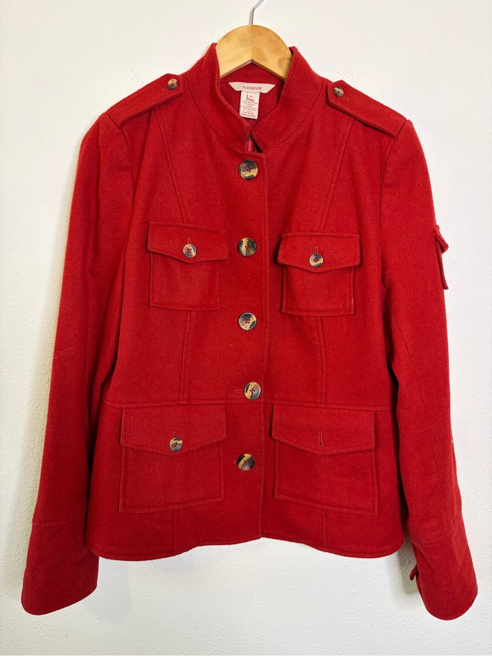 Sundance brick Red Military-Style Wool Jacket blazer Sz 12 fully lined women’s